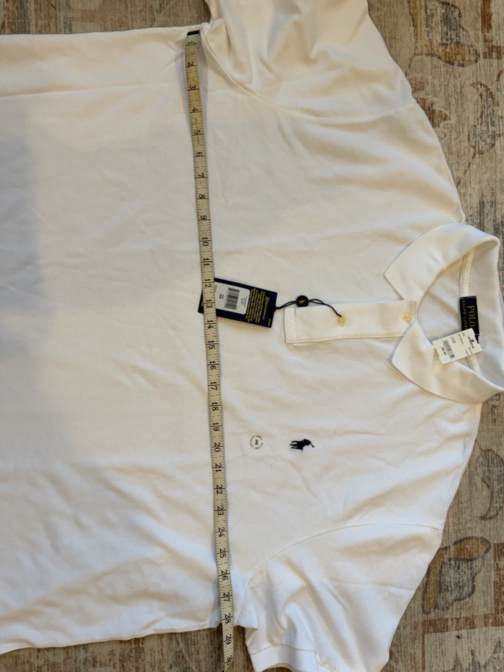 Polo by Ralph Lauren Men's White Pique Polo with Navy Pony - Picture 9 of 9